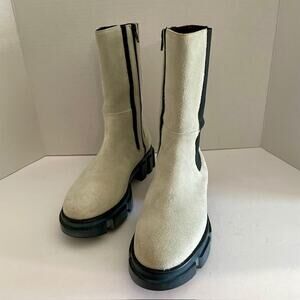 Free People Ivory Suede Chelsea Boots Chunky Lug Sole Zip Womens 7.5